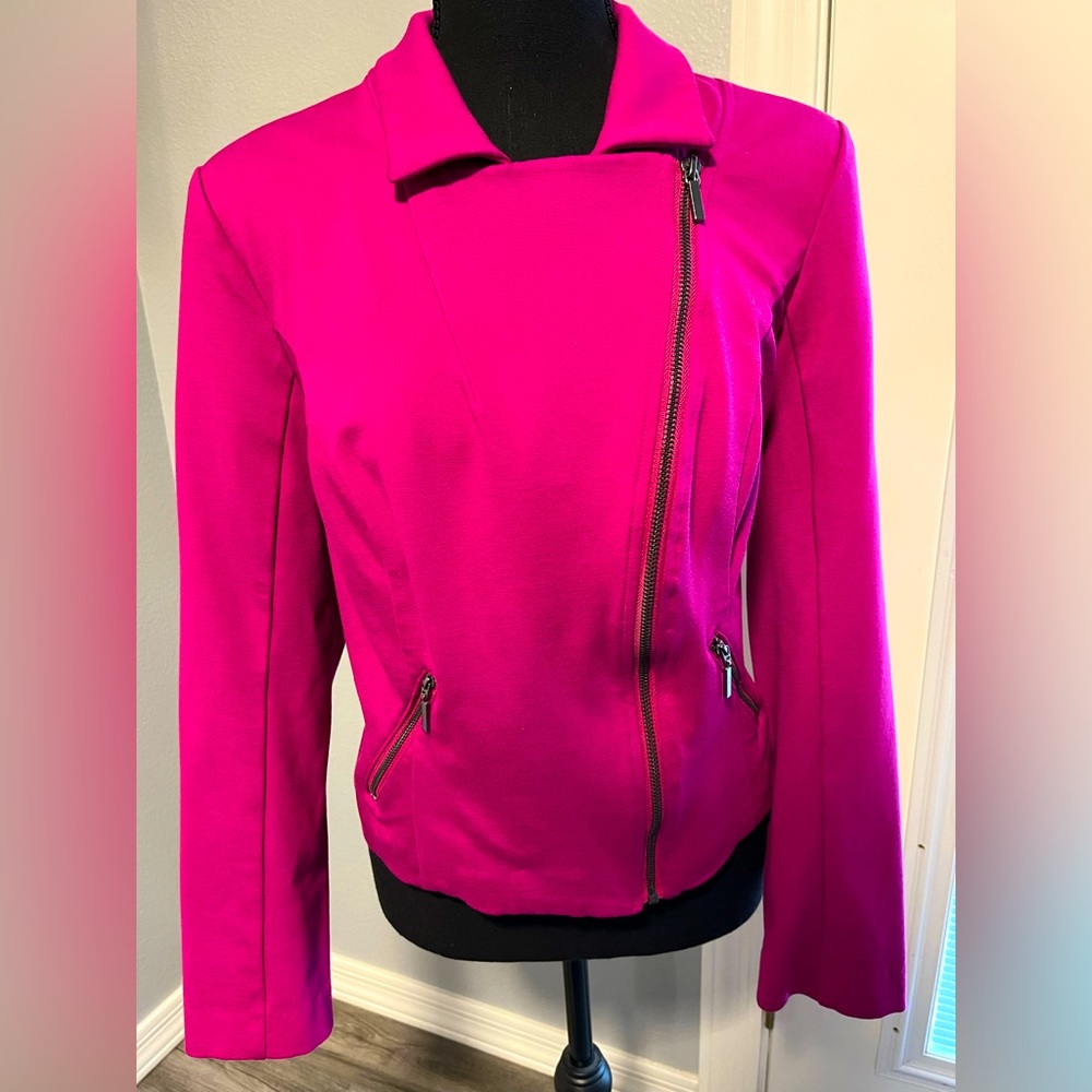 Lane Bryant Ponte knit bright pink Moto jacket. Size 14